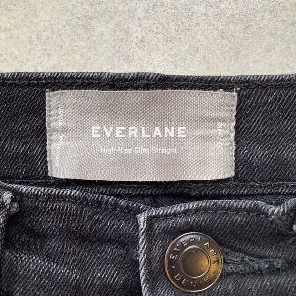 Everlane High Rise Slim Straight Jean 27 Ankle Washed Black - Picture 6 of 8